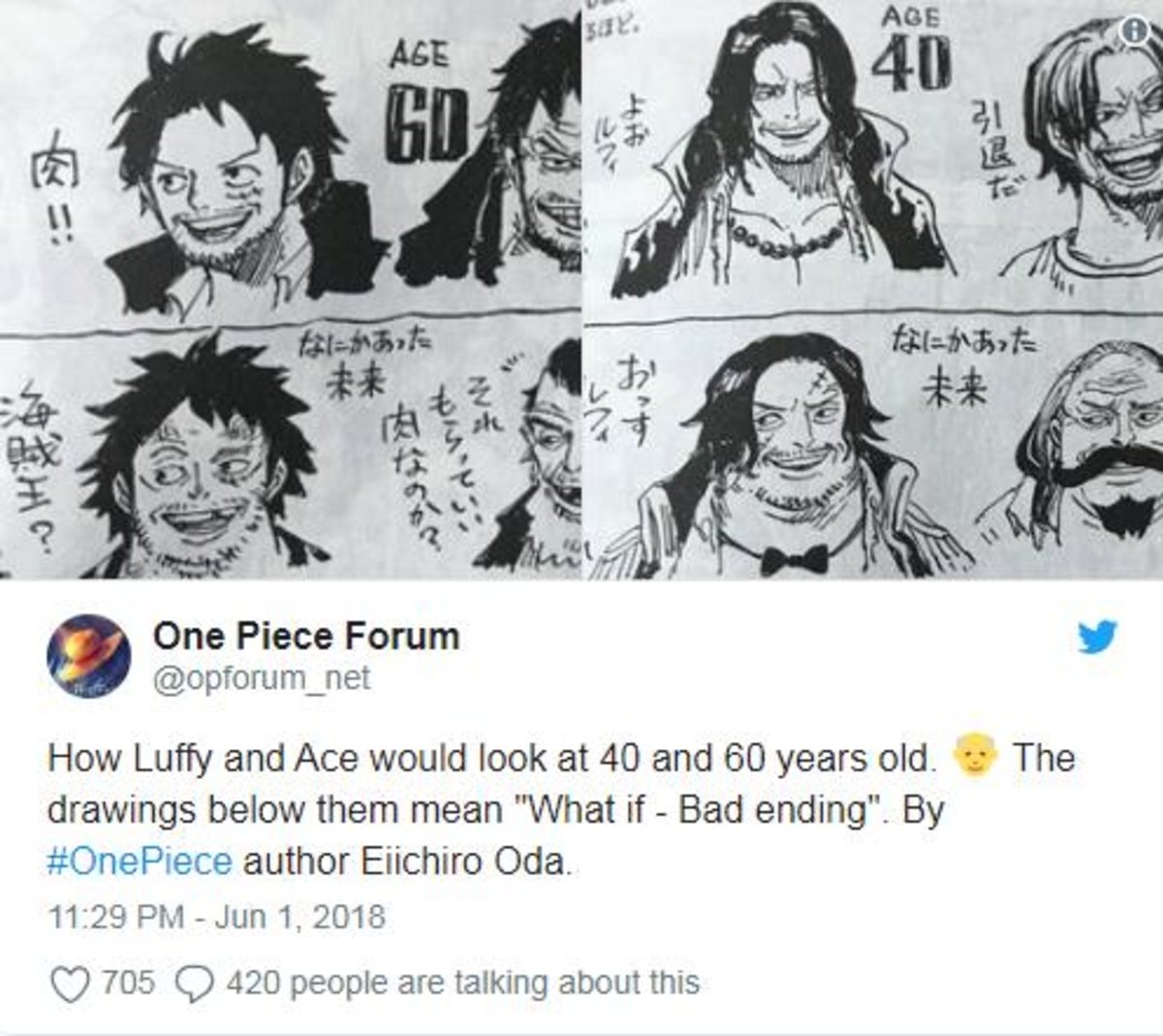 One Piece: El creador Eiichiro Oda dibuja a Luffy de viejo y revoluciona a los seguidores
