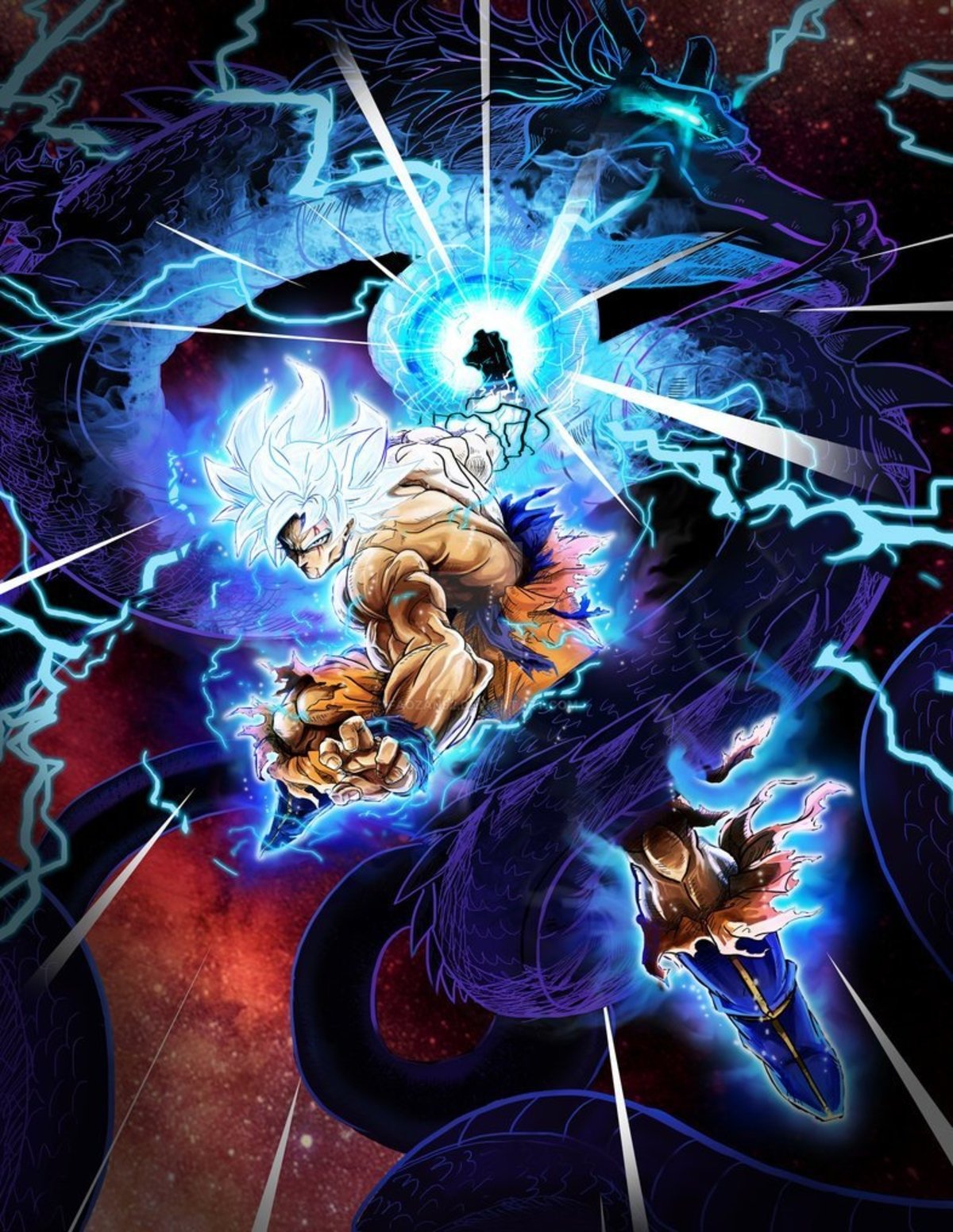Un fan art de Dragon Ball Super mezcla el Ultra Instinto de Goku con uno de sus ataques más emblemáticos