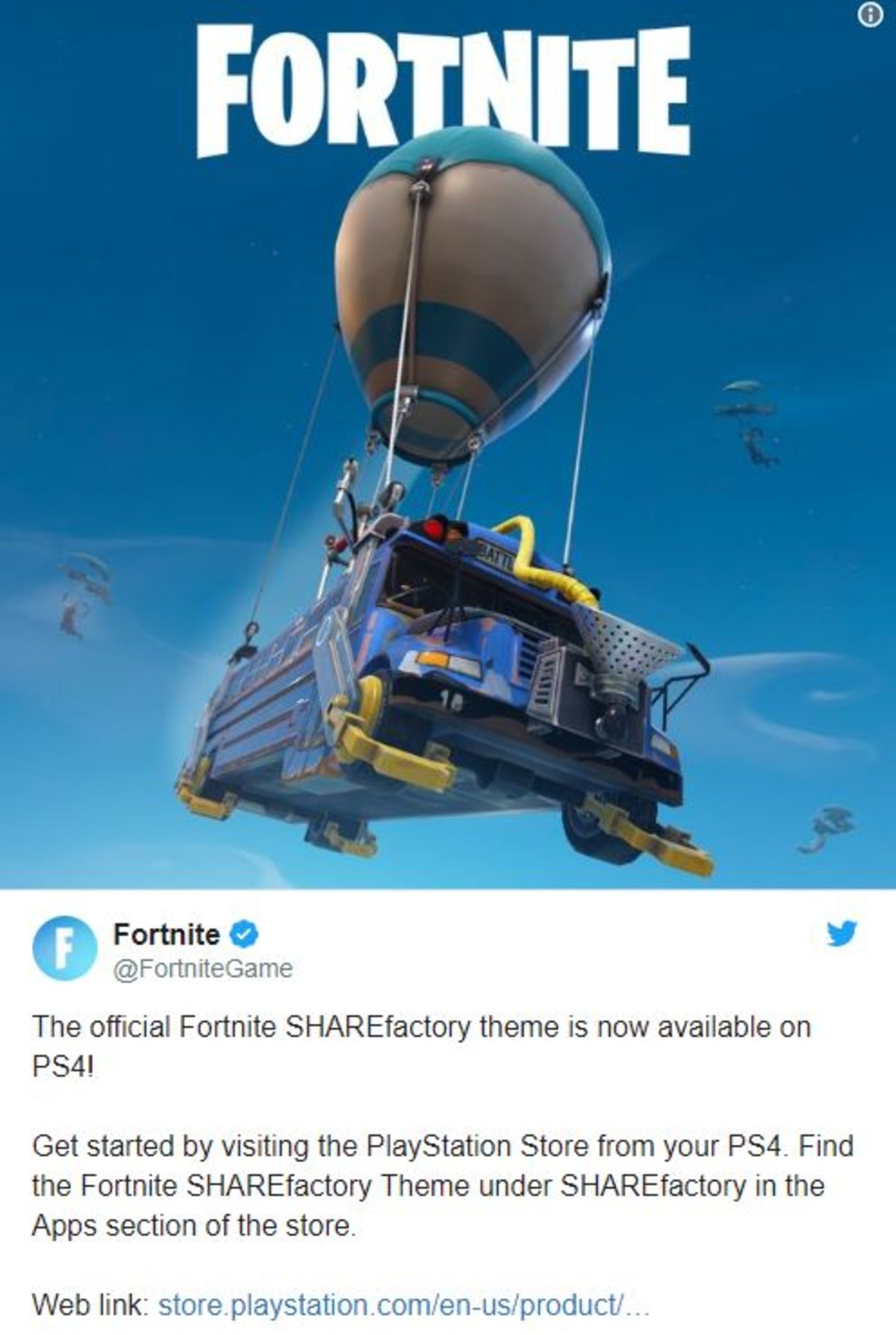 Fortnite regala un tema a los usuarios de PlayStation 4